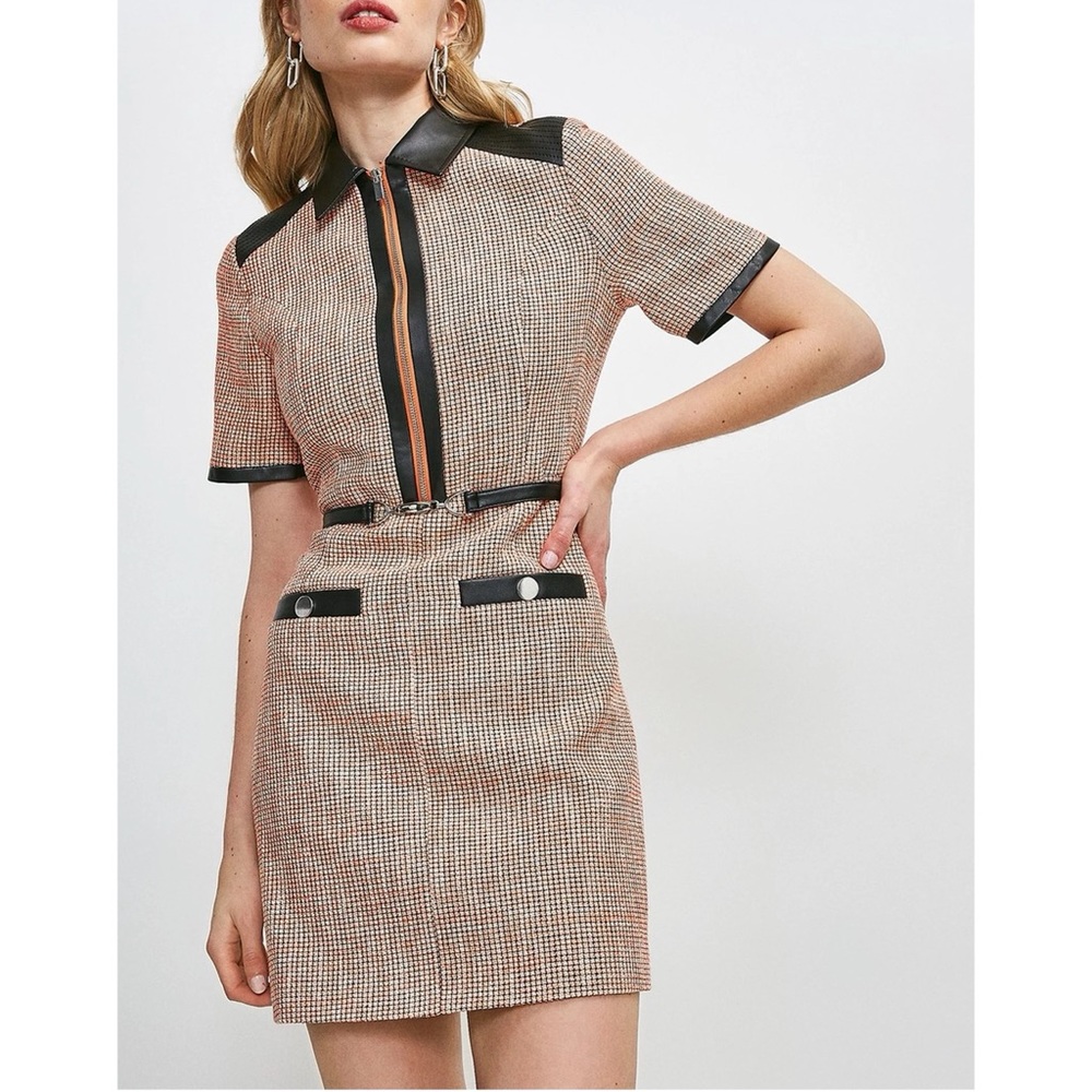 Leather Collard Neon Tweed Dress